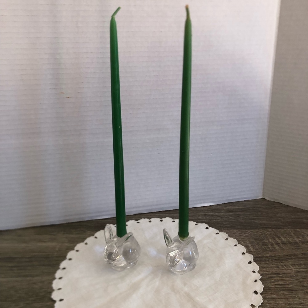 Vtg Clear Glass Rabbit Shaped Candle Holders